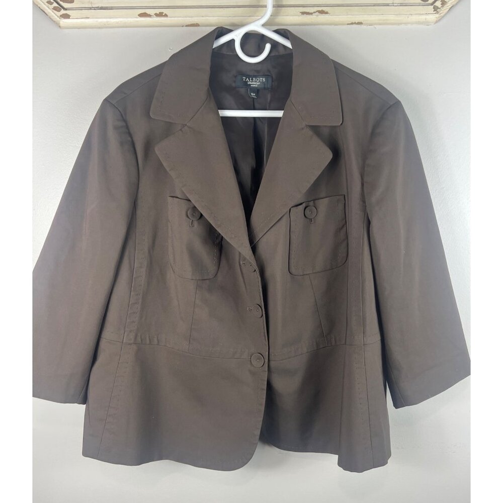 Talbots Blazer Jacket Lined Flared Bottom Breast Pockets Big Lapels Size 16 W